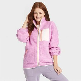 Chaqueta de sherpa violeta para mujer