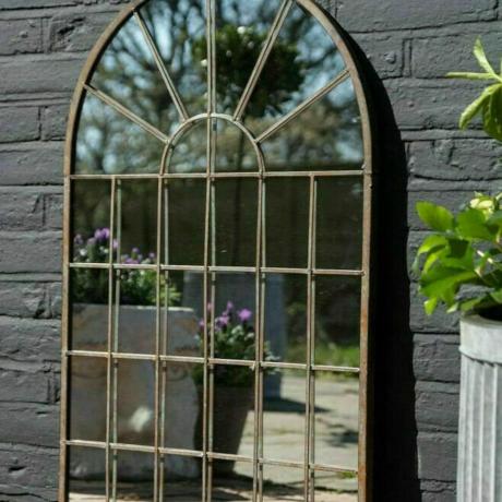 Espejo de pared con arco rústico para jardín y exteriores
