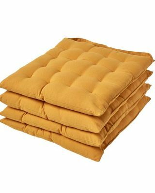 Cojín de asiento liso amarillo mostaza con correas de botones 100% algodón