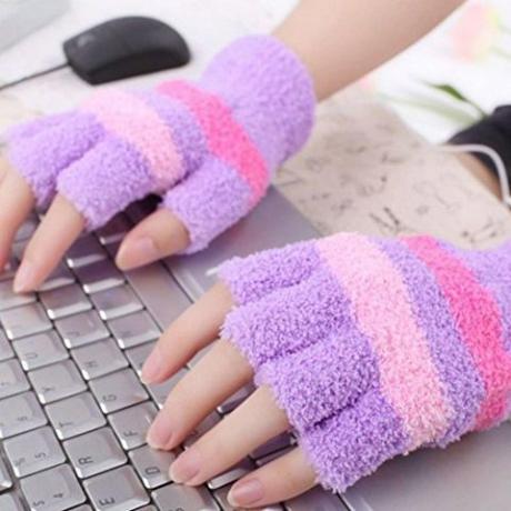 Guantes de calentamiento USB rosa y morado