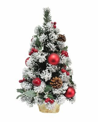 Mini árbol de navidad artificial decorado Manzanas rojas Pino verde alto de 60 cm Interior