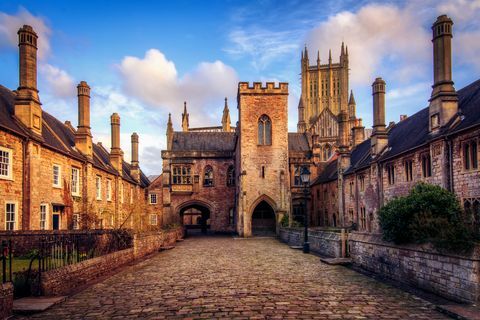 Vicarios cerca, la catedral de Wells, Somerset, Inglaterra