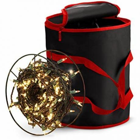 Bolsa de almacenamiento de luces navideñas premium con carretes de metal