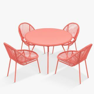 Salsa - Juego de mesa y sillas redondas para jardín, 4 asientos, coral