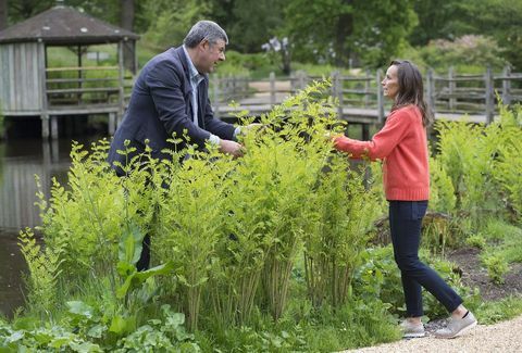 Philippa Craddock y John Anderson discuten las exhibiciones florales para la boda en Savill Garden