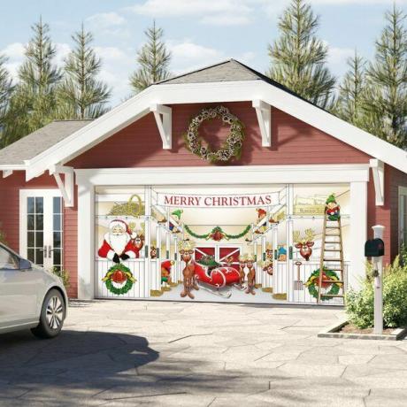 Mural para puerta de garaje de granero con renos de Papá Noel