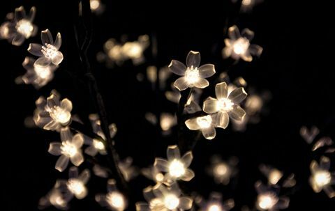 Primer plano de decoraciones iluminadas durante la Navidad