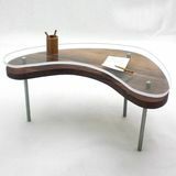 Mesa de bumerang con tapa de vidrio en miniatura, mesa de madera, mini muebles, muebles en miniatura, mini mesa, casa de muñecas en miniatura