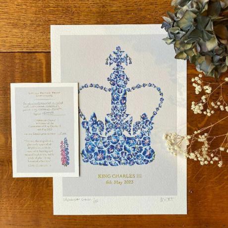 Coronación 'Delphinium Crown' Impresión de edición limitada A4 en azul