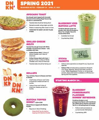 Dunkin 'spring 2021 menu tostadas de aguacate