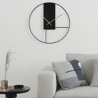 Reloj de pared grande con diseño de contorno, 60 cm, negro mate y latón cepillado