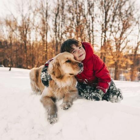 niño con perro en la nieve concurso de letras de navidad