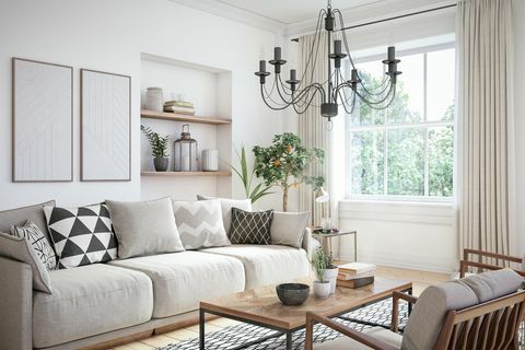 Interior de sala de estar escandinava moderna, render 3D