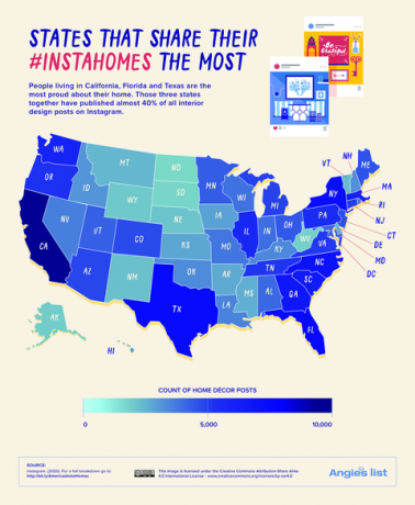 mapa de los estados unidos basado en los hábitos de instagram