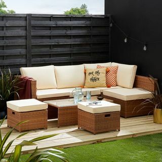 Conjunto Sofá Modular Cancun 4 Plazas Rattan Taupe