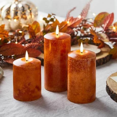 Trío de velas de otoño LED naranja jaspeado