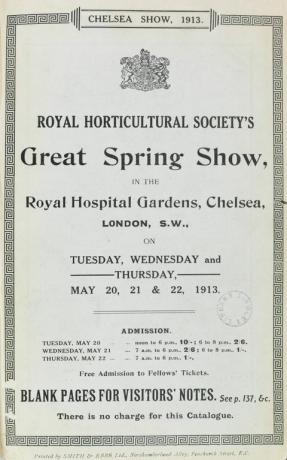 Página de título tomada del catálogo del primer Chelsea Flower Show en 1913