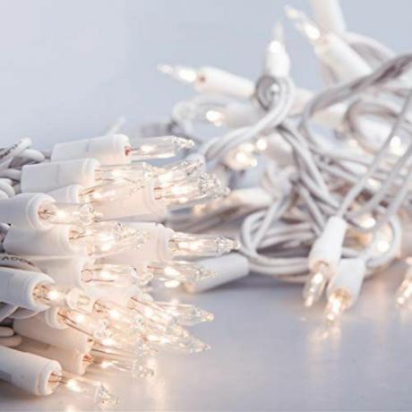 100 luces navideñas transparentes en cable blanco