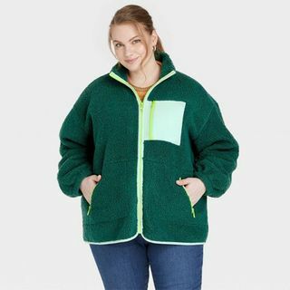 Chaqueta de sherpa Plus verde para mujer