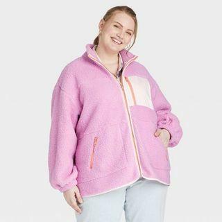 Chaqueta de sherpa Plus morada para mujer