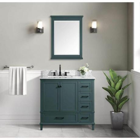 Mueble de baño Merryfield en Antigua Green con cubierta de mármol blanco Carrara